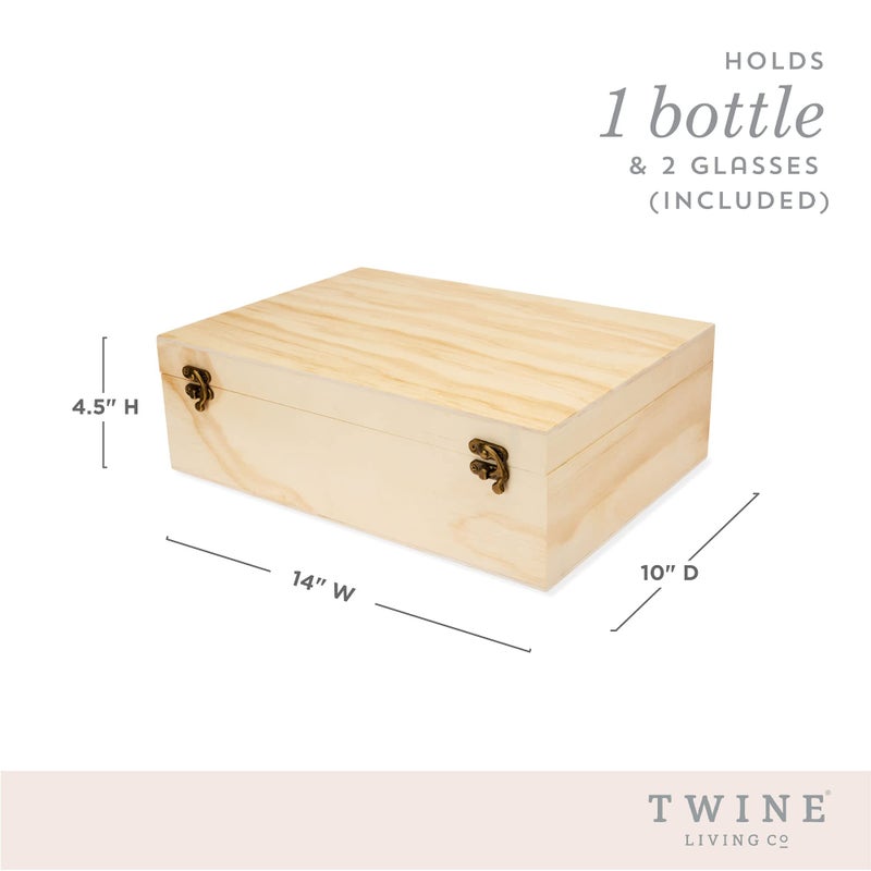 Twine Champagne Bottle Gift Box, Wine Box with Lid and 2 Stemless Flutes, Packing Straw, Holds 1 Champagne Bottle, Wood - Image 2